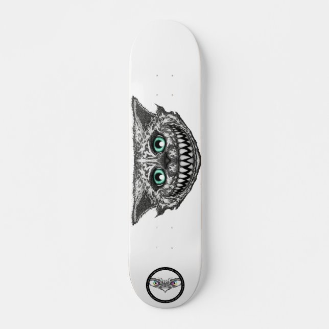 Cheshire Cat Schwarz-Weiß Linie Kunst Lächeln Skateboard (Vorne)