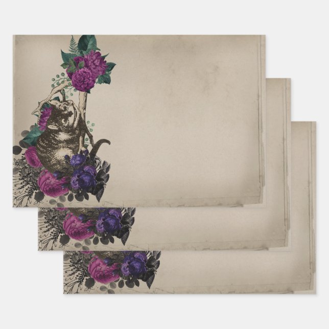 Cheshire Cat und Lila florale Alice im Wunderland Geschenkpapier Set (Set)