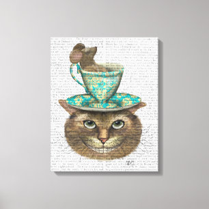 Cheshire Katze mit Cup Leinwanddruck
