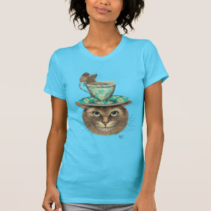 Cheshire-Katze mit Schale auf Kopf T-Shirt