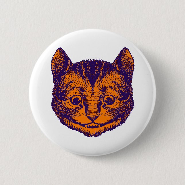 Cheshire-Katze schwärzte lila Orange mit Tinte Button (Vorderseite)
