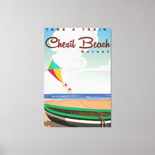Chesil Beach Dorset Vintage Cartoon Poster. Leinwanddruck