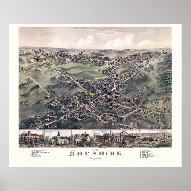 Chesire, CT Panoramic Map - 1882 Poster (Vorne)