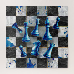 Chess Abstract Art - Blue Marble Puzzle