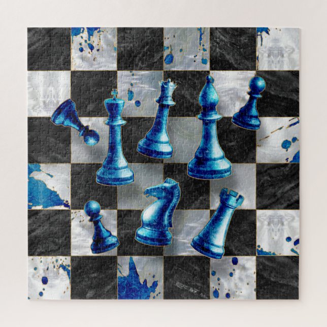 Chess Abstract Art - Blue Marble Puzzle (Vertikal)