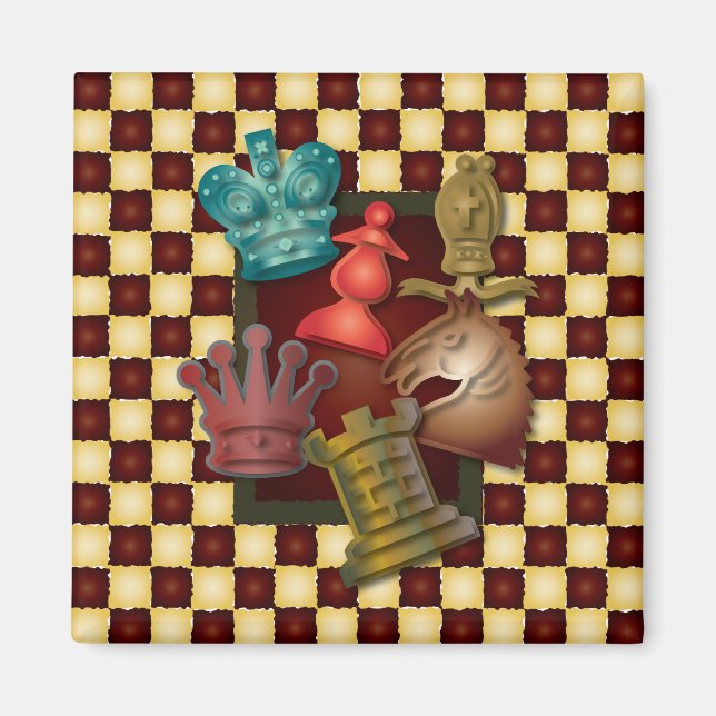 Chess Design King Queen Knight Bishop Pawn Magnet (Vorne)