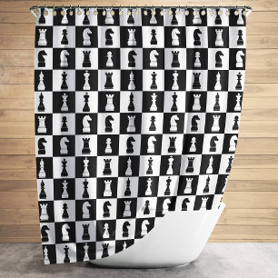Chess Game Figures Pattern Black And White Duschvorhang
