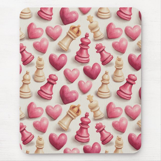 Chess & Hearts Valentines Pattern Mousepad (Vorne)