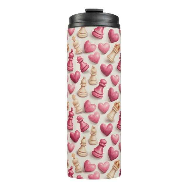 Chess & Hearts Valentines Pattern Thermosbecher (Vorderseite)