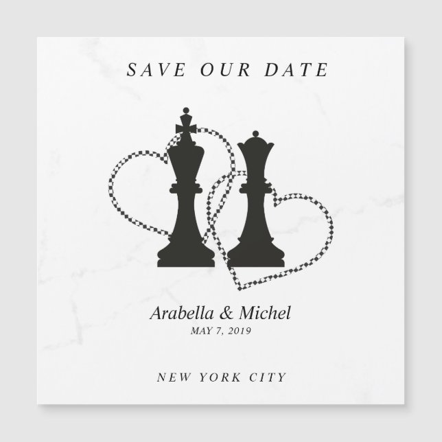 Chess King and Queen Pieces Wedding Design Magnetkarte (Vorderseite)