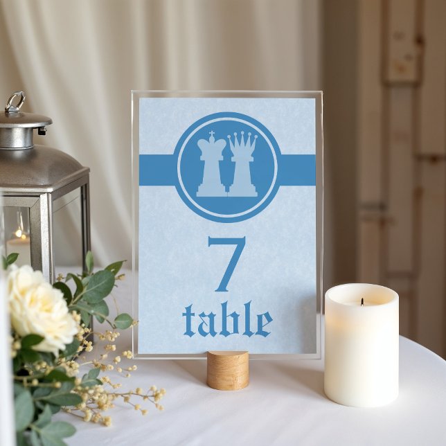 Chess King and Queen Wedding Table Card, Blue Tischnummer (Blue Chess King and Queen Wedding Table Card)