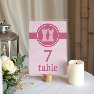 Chess King and Queen Wedding Table Card, Pink Tischnummer