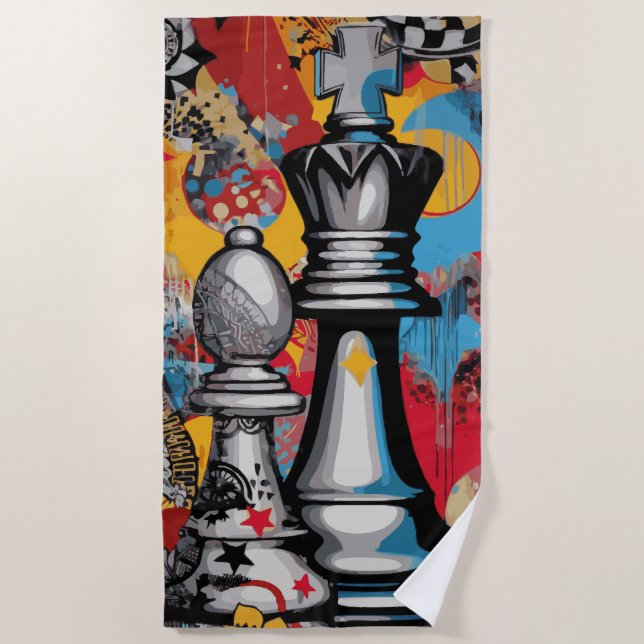 Chess King Pop Art Strategy Design Strandtuch (Vorderseite)