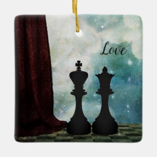 Chess Piece King and Queen Love Couples Keramikornament