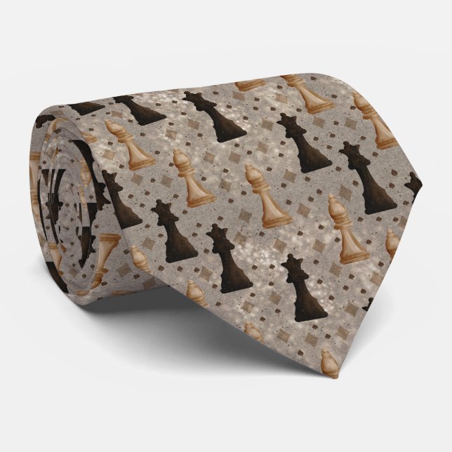 Chess Pieces Game of Chess Black White and Gold Krawatte (Gerollt)