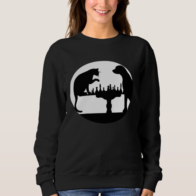 Chess Player  Dog Cat Chess Motif Sweatshirt (Vorderseite)