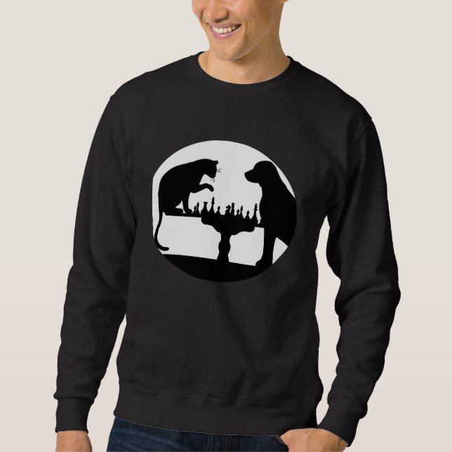 Chess Player  Dog Cat Chess Motif Sweatshirt (Vorderseite)