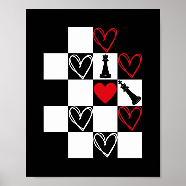 Chessboard Heart Valentinstag B&W Poster (Vorne)
