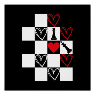 Chessboard Heart Valentinstag B&W Poster