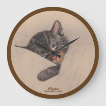 Chessie the Sleeping Kitten Wall Clock (sepia)