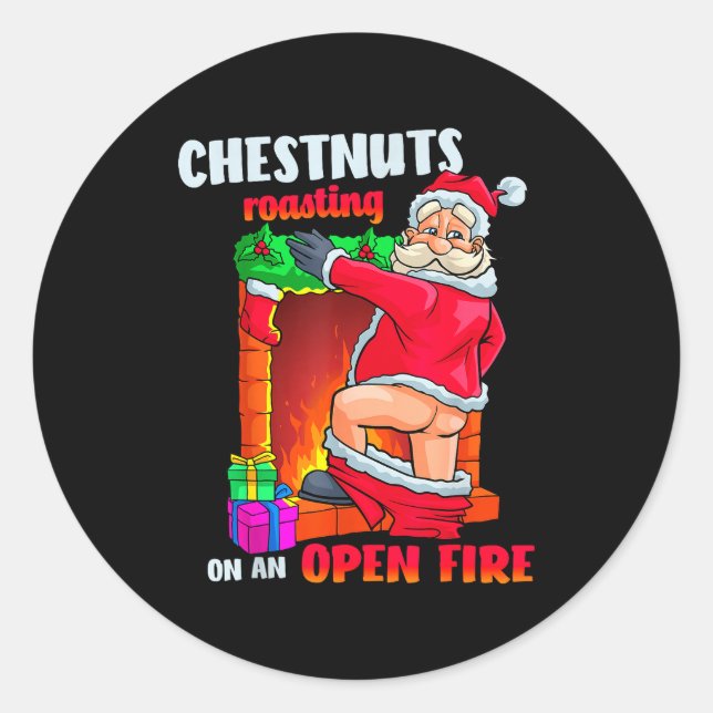 Chest Nuts Roasting Funny Naughty Santa Dirty Food Runder Aufkleber (Vorderseite)