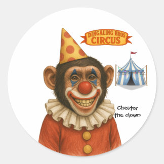 Chester the chimp clown runder aufkleber