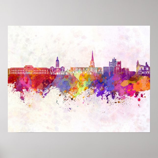 Chesterfield skyline im Watercolor background Poster (Vorne)