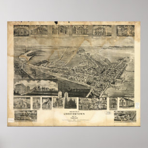 Chestertown Maryland 1907 Antique Panoramabalkarte Poster