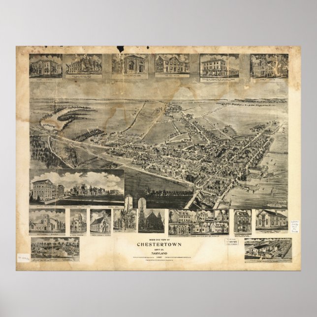 Chestertown Maryland 1907 Antique Panoramabalkarte Poster (Vorne)