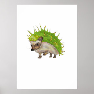 Chestnut Hedgehog Botanical Art Poster