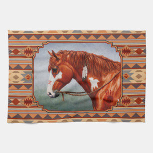 Chestnut Pinto Horse Southwest Indian Design Geschirrtuch