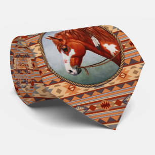 Chestnut Pinto Horse Southwest Indian Design Krawatte