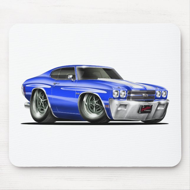 Chevelle Blau-Weißes Auto 1970 Mousepad (Vorne)
