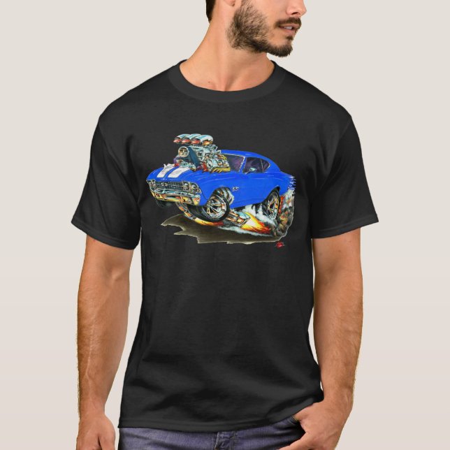Chevelle blaues weißes Auto 1968-69 T-Shirt (Vorderseite)