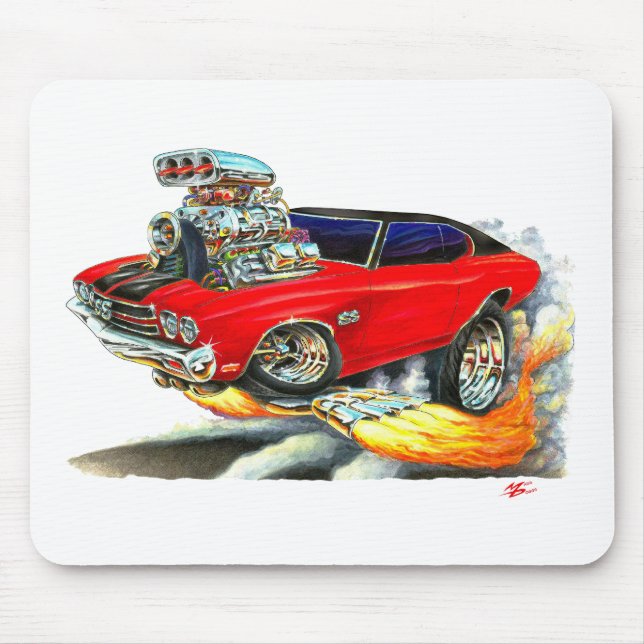 Chevelle Rot-Schwarzes Spitzenauto 1970 Mousepad (Vorne)