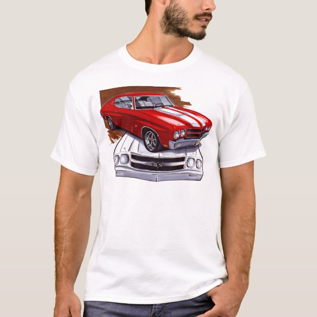 Chevelle Rot-Weißes Auto 1970 T-Shirt (Vorderseite)