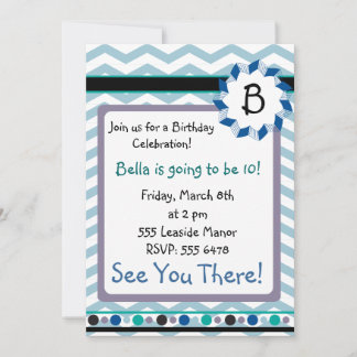 Cheveron Monogramm-Karte mit blauer, aquamariner,  Einladung