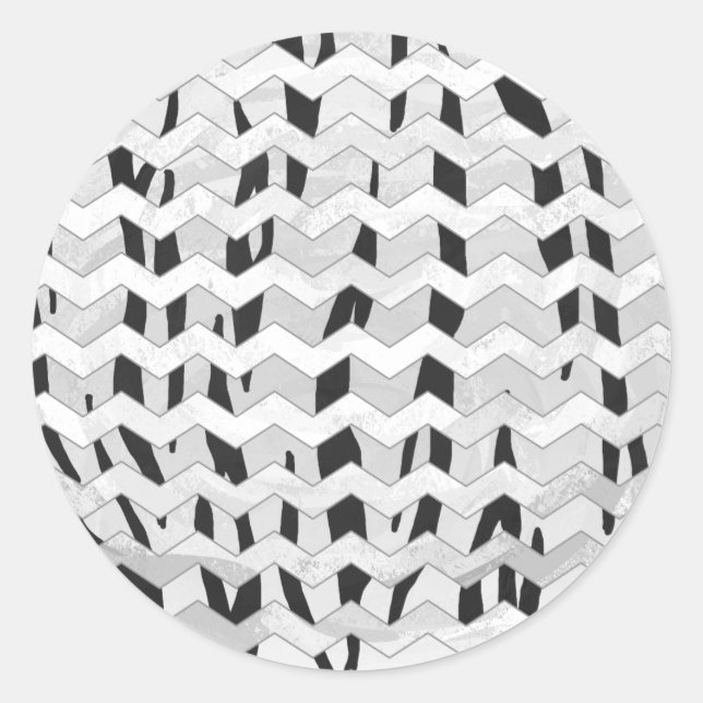 Cheveron Tiger Black and White Print Runder Aufkleber (Vorderseite)