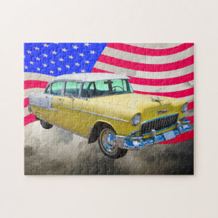 Chevrolet-Bel Air 1955 mit amerikanischer Flagge Puzzle