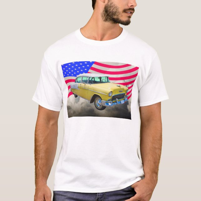 Chevrolet-Bel Air 1955 mit amerikanischer Flagge T-Shirt (Vorderseite)