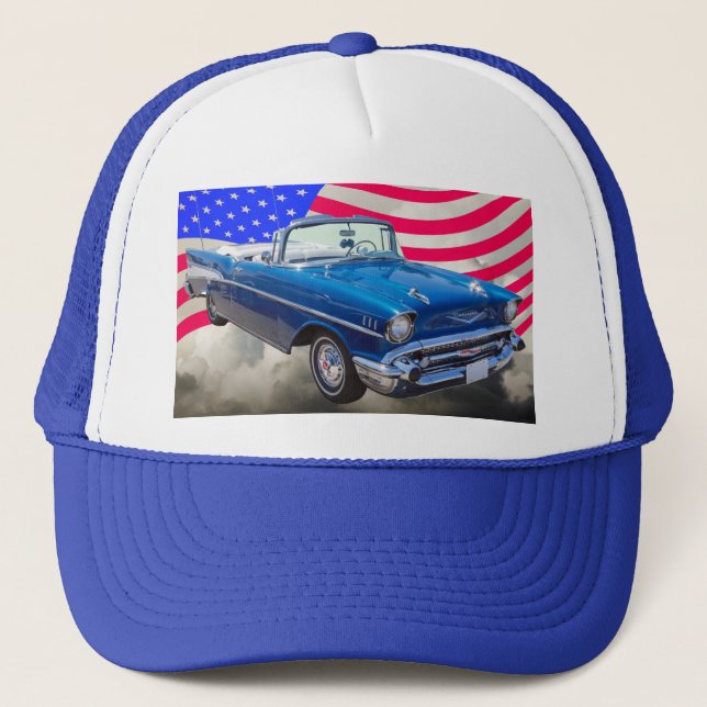 Chevrolet-Bel Air 1957 mit amerikanischer Flagge Truckerkappe (Vorderseite)