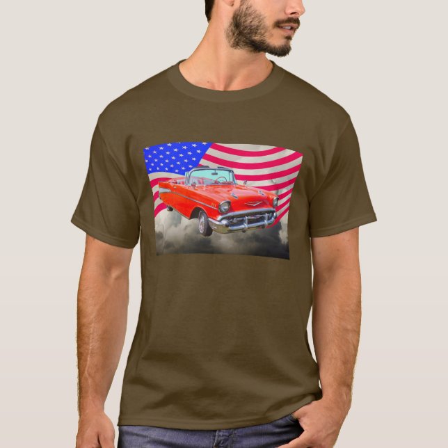 Chevrolet-Bel Air 1957 und US-Flagge T-Shirt (Vorderseite)