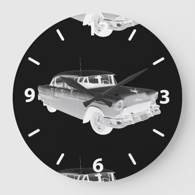 Chevrolet-Bel Air-klassische Auto-Kunst 1955 Große Wanduhr (Vorderseite)