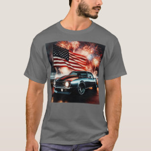 Chevrolet Camaro und die amerikanische Flagge von T-Shirt