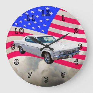 Chevrolet Caprice 1966 mit amerikanischer Flagge Große Wanduhr