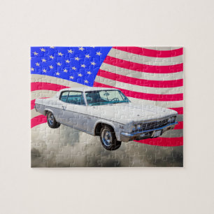 Chevrolet Caprice 1966 mit amerikanischer Flagge Puzzle