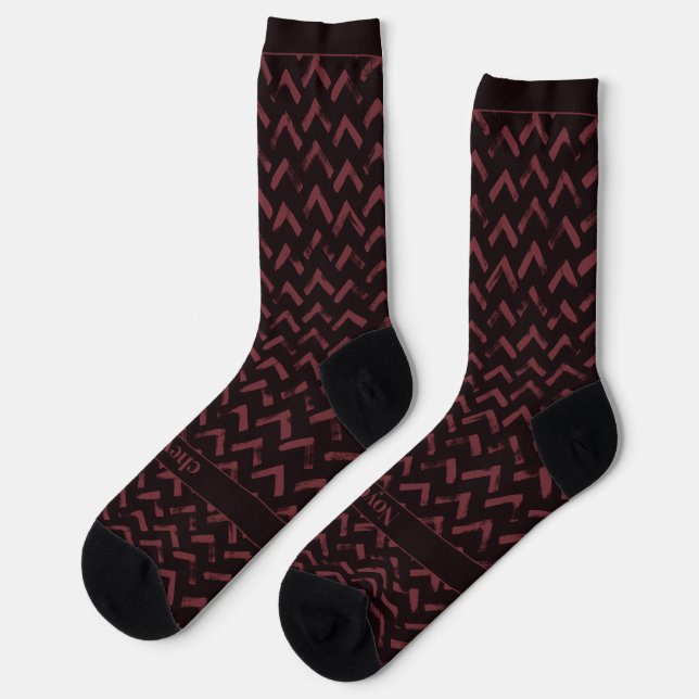 Chevron Dark Red and Red Name Socken (Linkes Detail)