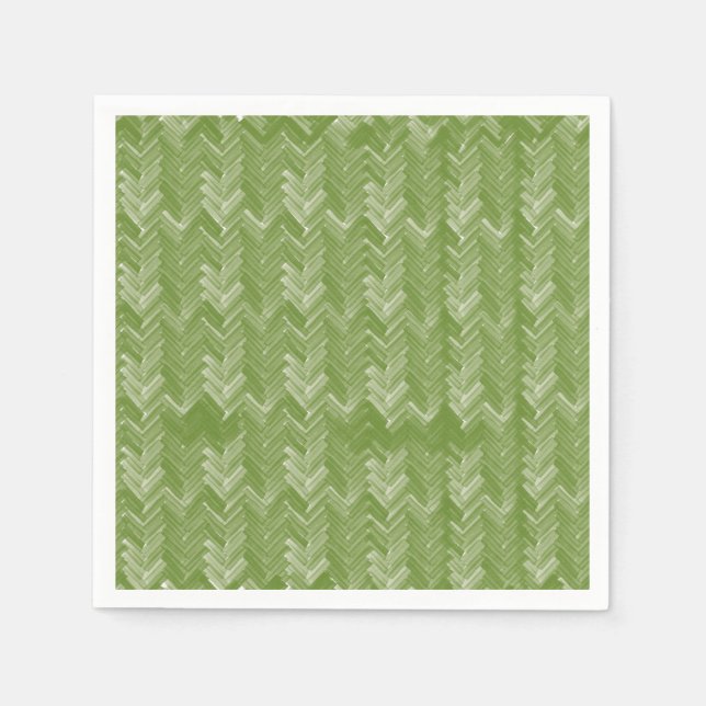 Chevron-Fischgrätenmuster Waldgrün Serviette (Vorderseite)