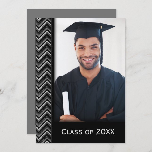 Chevron Frame With Graduation Photo Einladung (Vorne/Hinten)