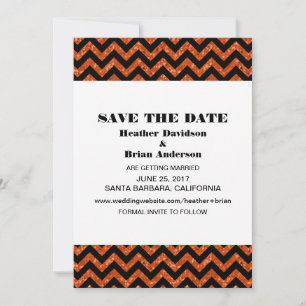 Chevron Glitter Save the Date Einladung, Orange Einladung